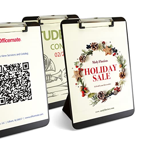 Officemate Recycled Plastic Free Standing Clipboard with Easel Back, Lightweight Portable Writing Foldable Clip Board for ...