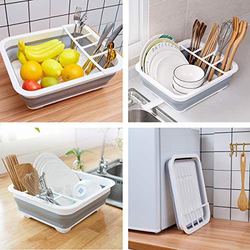 THANSTAR Collapsible Dish Drying Rack Portable Dinnerware Drainer Organizer for Kitchen RV Campers Travel Trailer Space Sa...