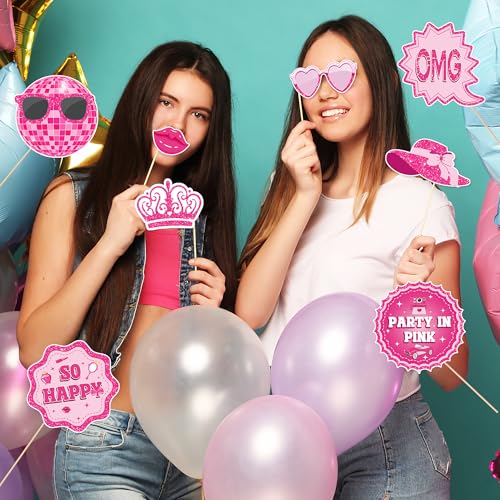 VorkiVecKi Girls Photo Booth Props - Bachelorette Party Photography Prop 33 Pcs Hot Pink Photobooth Prop Party in Pink Bir...