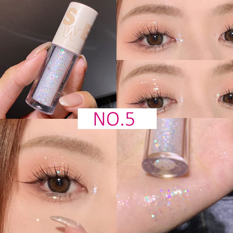 Aolailiya 5pcs Liquid Glitter Eyeshadow set- Sparkling Metallic High Pigmented Glitter Eye Shadow Korean Crystals Makeup, ...