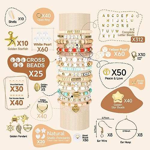Pizooro Clay Beads 3 Boxes Bracelet Making Kit, 10500pcs Beads for Jewelry Making, Round Letter Beads with Charm and Elast...