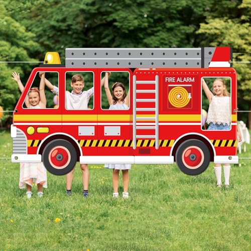 Firetruck Party Decorations Firefighter Photo Booth Props Firetruck Birthday Backdrop Selfie Frame Party Decor 66 x 35 Inc...