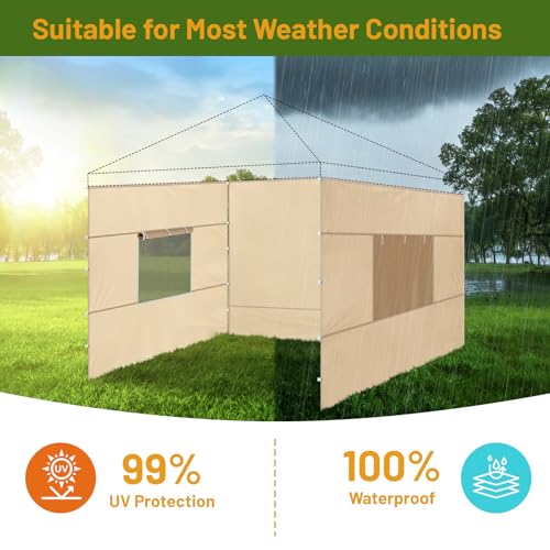 3 Pcs 10x10 Canopy Sidewalls with Roll-up Windows for 10x10 Pop Up Canopy Straight Leg Outdoor Instant Canopy Sidewall Wat...