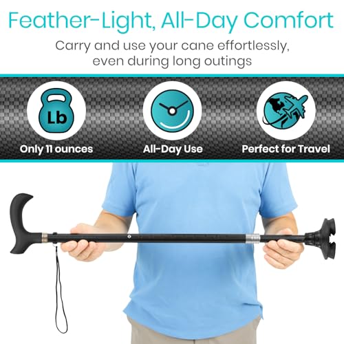 Vive Adjustable Carbon Fiber Walking Cane for Elderly Men & Women - Lightweight Grip Handle for Balance & Comfort - Fancy ...
