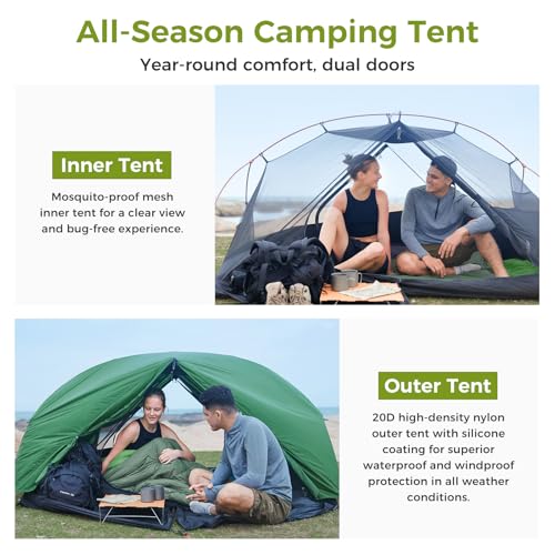 ATEPA Voyage 1-2 Person Backpacking Tent, 4 Season Ultralight Compact Tent, 4000mm Waterproof 20D Nylon Rainfly & Aluminum...