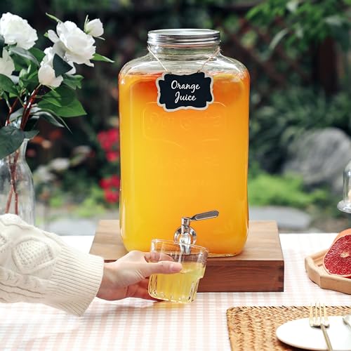 2 Gallon Glass Drink Dispensers, Large Glass Water Dispenser, Stainless Steel Leakproof Spigot and Lid, Drink Dispensers f...