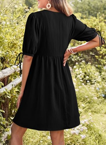 Dokotoo Summer Dresses for Women 2026 Casual V Neck Bow Tie Short Sleeve Empire Waist A-Line Mini Dress