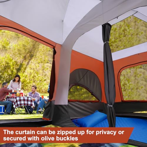 8–10-12 Person Camping Tent, 2 Room Family Tent with Zippered Divider, Porch, Rainfly, Extra Large Waterproof Cabin Tent w...