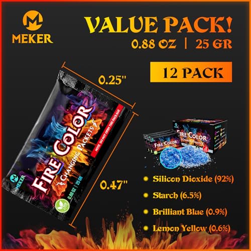 MEKER Fire Color Changing Packets - Fire Pit, Campfires, Outdoor Fireplaces, Bonfire - Fire Color - Perfect Fire Camping A...