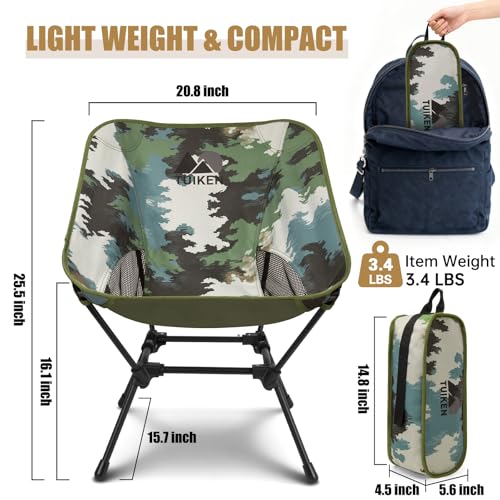 TUIKEN Ultralight Camping Chair Backpacking Chair, Portable Camp Chair with Cup Holder & Storage Bag, Lightweight Compact ...