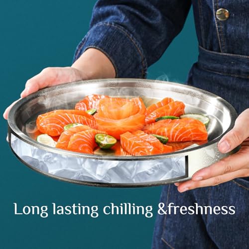 2Pcs 11in Stainless Steel Ice Chilled Serving Trays,Iced Chilled Party Platters, Appetizer Cold Serving Tray, Cooling Shri...