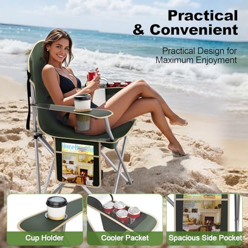 VTOY Folding Camping Chairs Durable 600D Oxford, Portable Outdoor Chair with Cooler Pouch, Cup Holder & Storage Pocket for...