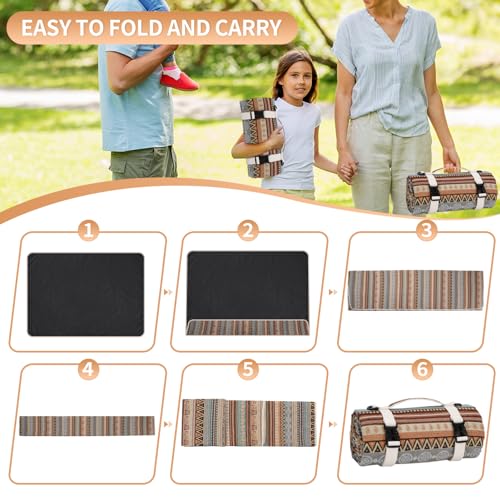 Extra Large Waterproof Picnic Blanket | Portable Camping & Beach Mat | Sand Free with Carry Strap | Park Blanket for Gras...