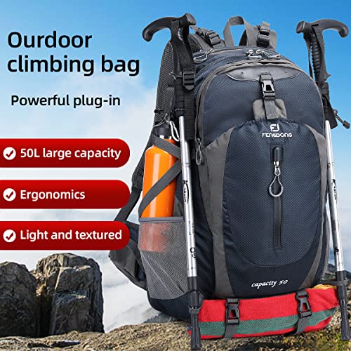 FENGDONG 50L Waterproof Lightweight Expandable Hiking,Camping,Travel Backpack with Shoes Compartment for Men Women Blue