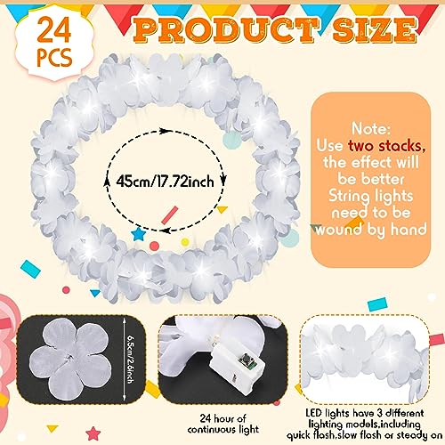 Retrowavy 24 Pcs LED Flower Crown Wreath Headband Fairy Flower Girl Headpiece Light up Hair Accessories for Wedding(White)