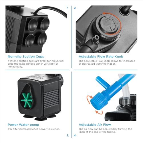 Weipro Internal Fish Tank Filter, 4W Adjustable Water Flow Submersible Aquarium Filter Pump for 10~20 Gallon Freshwater or...