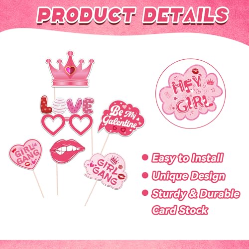 Galentines Day Decorations Photo Booth Props 16pcs Happy Galentines Day Decorations Photo Props for Party Pink Ladies Cele...