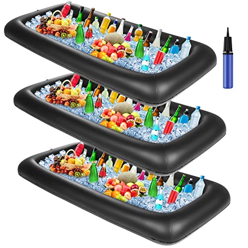 Leitee 3 Pcs Inflatable Serving Bar 52 x 24 x 5'' Ice Buffet Serving Tray Drink Cooler with Drain Plug Inflatable Pool Bar...