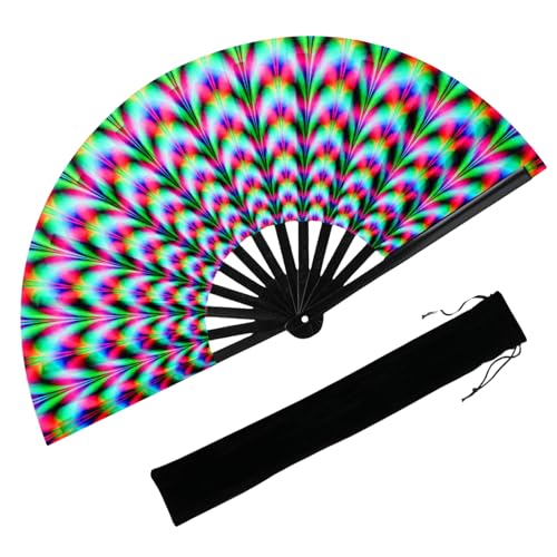 YKuzLx 13‘’ Large Rave Fan for Men Women, Popping Fan for Line Dancing, Decorative Folding Hand Fan for Party, Home Decora...
