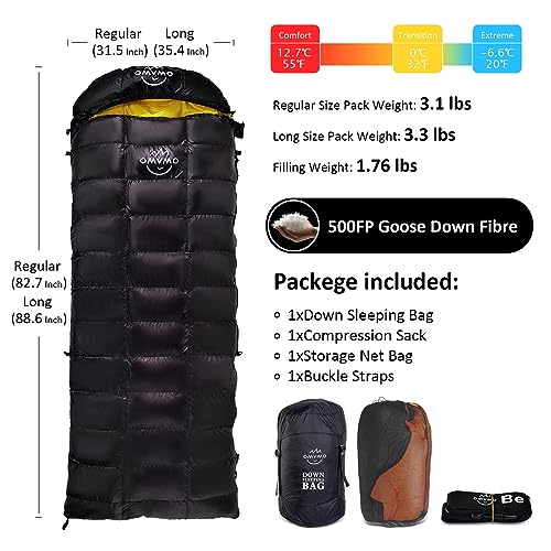 OMVMO 0 20 Degrees F Down Sleeping Bag for Adults,4 Season Cold Weather Rectangle Wearable Down Sleeping Bag for Camping H...