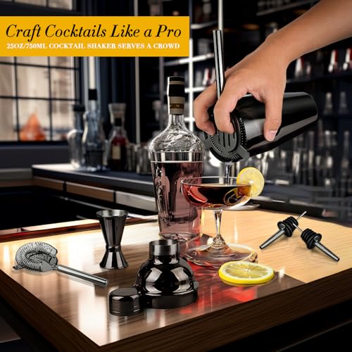 Cocktail Shaker Set Bartender Kit with Stand, Stainless Steel Drink Mixer Set with All Essential Accessories, Professional...