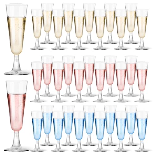 GuanQiao Plastic Champagne Flutes 40 Pack, 5.5 Oz Clear Disposable Plastic Champagne Glasses, Wine Glasses Cups for Weddin...