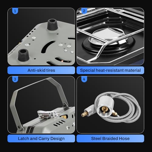 2-Burner Foldable Camping Stove with Griddle and Carrying Bag，16000 BTU Portable Propane Camp Stove with 2 Adjustable Burn...