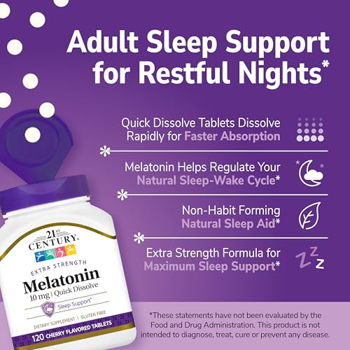 21st Century, Melatonin Quick Dissolve Tablets 10 mg, White, Cherry, 120 Count