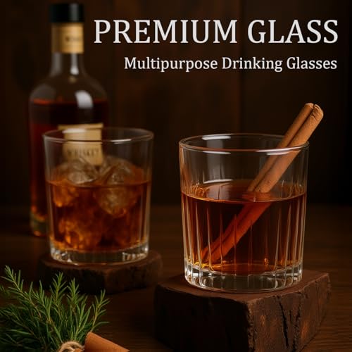 Laerjin Drinking Glasses Set of 8, 12 oz Highball Glasses & 10 oz Cocktail Glasses Set, Ribbed Glass Cups,Thick Glass Cup...