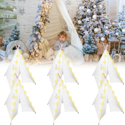 MBJZSL 6 Packs Teepee Tent for Kids with 10ft String Lights, Indoor Play Teepee Tent for Girls & Boys, Foldable Tents for ...