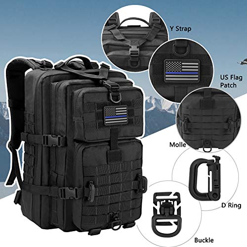 Hannibal Tactical MOLLE Assault Backpack, Tactical Backpack Military Army Camping Rucksack, 3-Day Pack Trip w/USA Flag Pat...