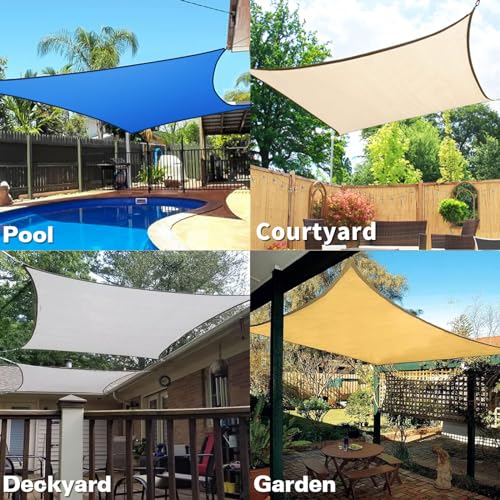 KANAGAWA Sun Shade Sail Curved 20'X26' Sand Rectangle Outdoor Shade Cover UV Blovk Canopy for Patio Garden Backyard Heavy ...