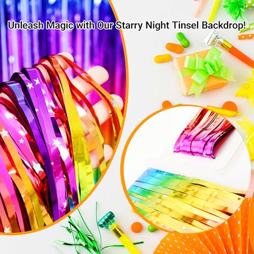 Sparkly Neon Rainbow Foil Fringe Curtain Backdrop Metallic Streamers Photo Booth Props for Birthday Bachelorette Gay Pride...