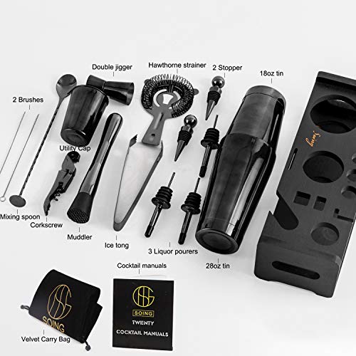 Soing 24-Piece Cocktail Shaker Set,Perfect Home Bartender Kit for Drink Mixing,Stainless Steel Bar Tools With Stand,Velvet...