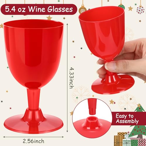 Mimorou 50 Pcs Red Plastic Wine Glasses, 5.4 oz Small Goblets with Stem for Valentine's Day, Unbreakable Plastic Drinking ...