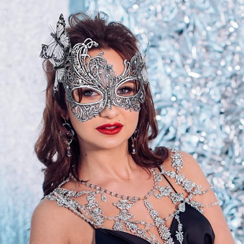 Zinniday Lace Masquerade Masks for Women - 2026 Halloween Venetian Butterfly Mask with Rhinestone
