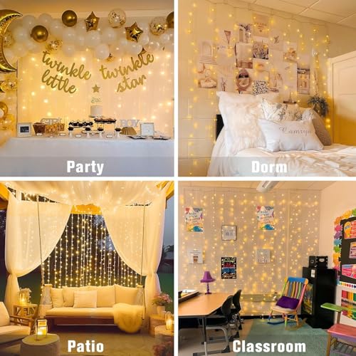 300 LED Curtain Lights, Plug in Fairy Curtain Lights Outdoor, Window Wall Hanging String Lights for Bedroom Backdrop Weddi...