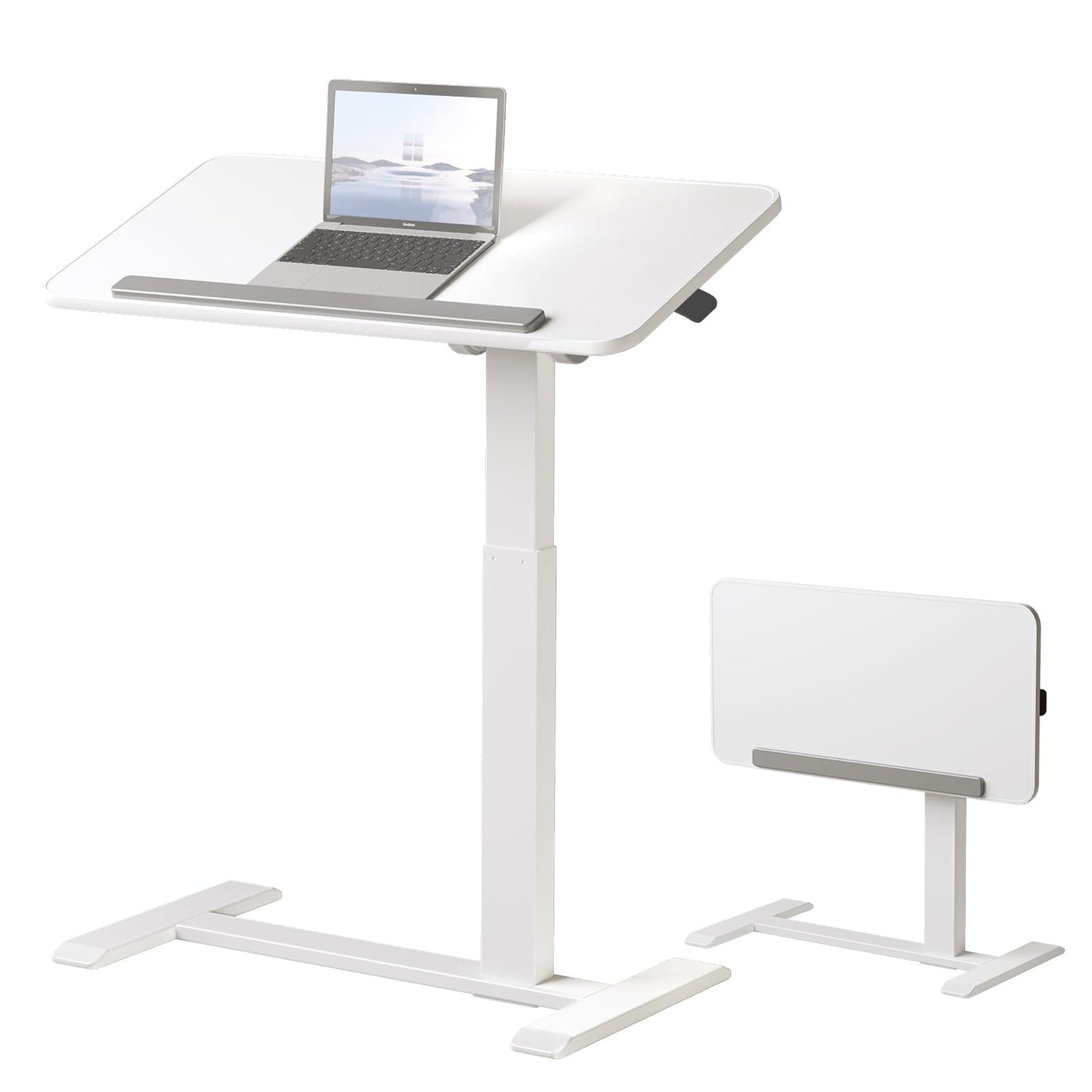 TecbL 180° Tiltable Mobile Standing Desk, Overbed Table with Wheels, 25.6" - 40.5" Height Adjustable Bedside Table, Portable Rolling Computer Desk for Home Office, Hospital - White