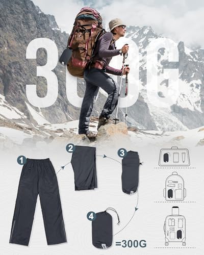 Outdoor Ventures Men's Rain Pants Waterproof Rain Overall Pants Windproof Packable Rain Outdoor Pants for Hiking Fishig Golf