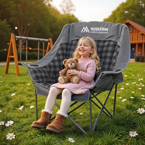 Huskfirm Oversized Camping Chairs for Adults Folding Padded Camping Chair Heavy Duty XL Camping Chair - 400LBS Support Law...