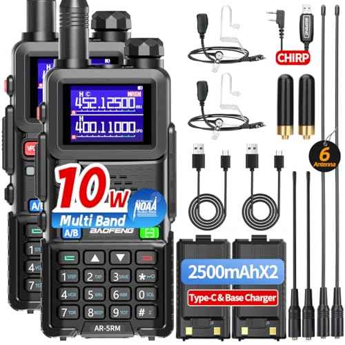 BAOFENG Ham Radio Handheld Long Rang AR-5RM 10W Walkie Talkies NOAA Emergency Receive Two Way Radio with Acoustic Tube Earpiece, USB-C Charger,Rechargeable 2500mAh Battery for Survival Gear (2 Pack)