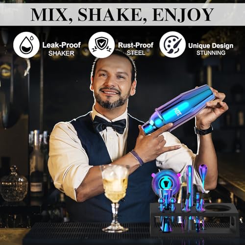 IOV Mixology Bartender Kit with Stand | 12-Piece Cocktail Shaker Set | 24oz Martini Shaker Set for Drink Mixing | Bar Set ...