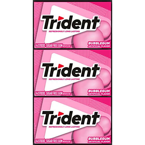 Trident Bubblegum Sugar-Free Chewing Gum, 12 Packs of 14 Pieces (168 Total Pieces)