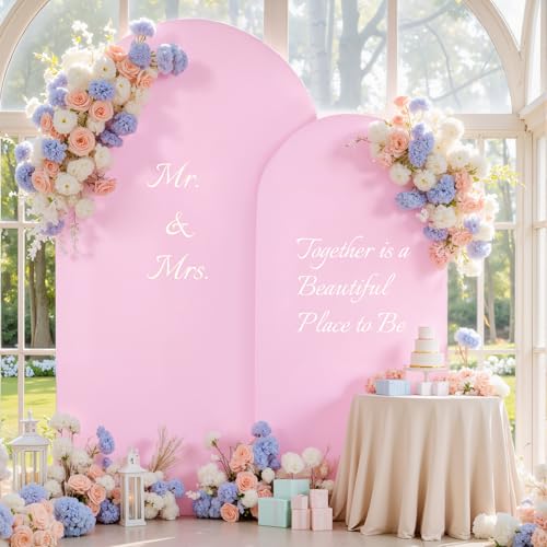 Light Pink Arch Backdrop Cover Set of 2 Baby Pink Arch Cover 7.2 and 6ft Wedding Arch Cover Stretchy Backdrop Bridal Baby ...