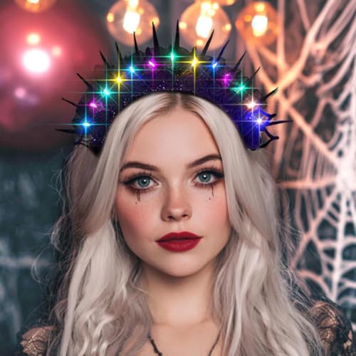 Uranian Ligth Up Halloween Headbands Gothic Black Flower Crowns LED Halloween Hair Accessories for Women