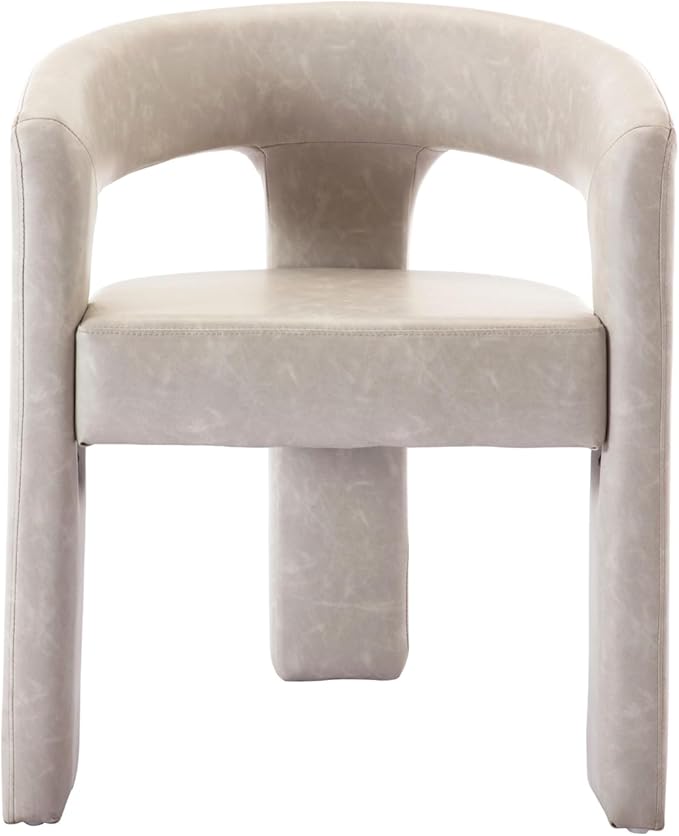 DAYALANE Modern Barrel Dining Chair, Upholstered Faux Leather Accent Kitchen Chair with Arms Comfy Side Chair for Living Room/Home Office/Reception, Pu Grey