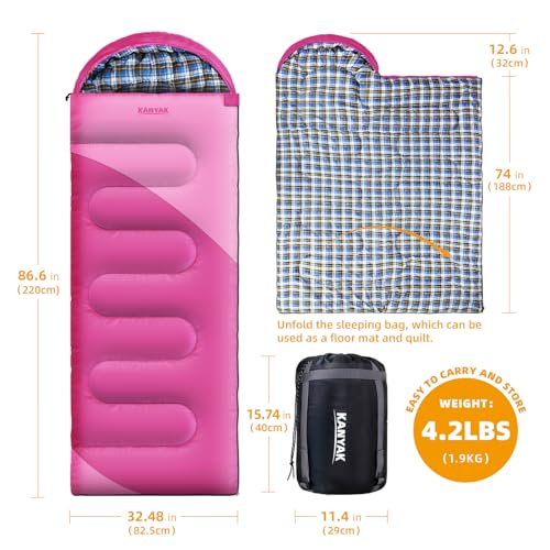 Camping Sleeping Bag, 32℉ Sleeping Bags for Adults Kids Teens Cold Weather Warm Sleeping Bag Winter for 3-4 Season Campin...