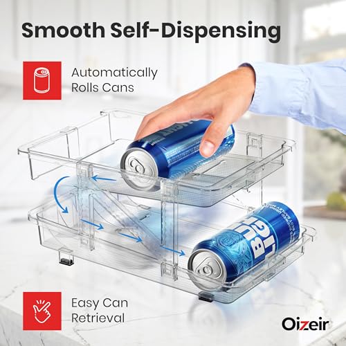 Expandable Soda Can Dispenser For Fridge - 2-Pack - Clear Transparent Soda Can Organizer For Refrigerator, Kitchen, and Pa...