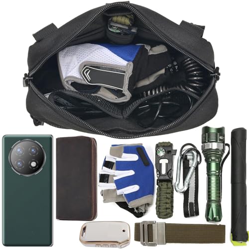 2 Pack Tactical Molle Admin Pouch with US Flag Patch and Keychain - Utility Laser Cut Tactical EDC Tool Pouch Bag Horizont...