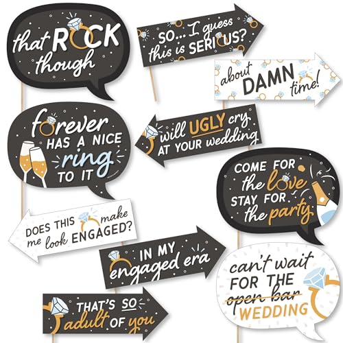Photo Booth Props Kit for Engagement Party - 10-Piece Speech Bubble and Arrow Set, Premium Cardstock Photo Props with Asse...